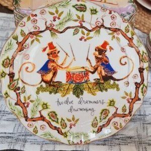 NEW Anthropologie Inslee Fariss 12 Days of Christmas Plate 12 DRUMMERS DRUMMING